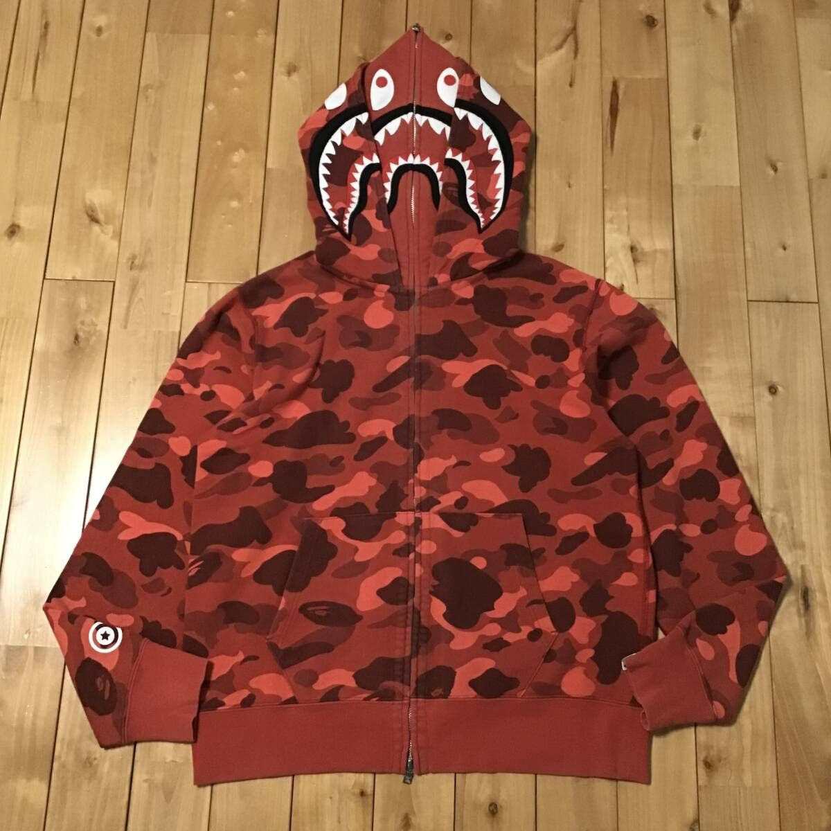アウトレット APE BAPE RED CAMO 迷彩 SHARK HOODIE パーカー L BAPE