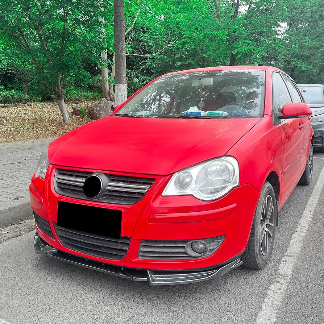 VW ポロ MK4 9N 後期 2005-2008 フロントバンパー リップ スポイラー エアロ ABS ピアノブラック カーボンファイバー調LMQ62