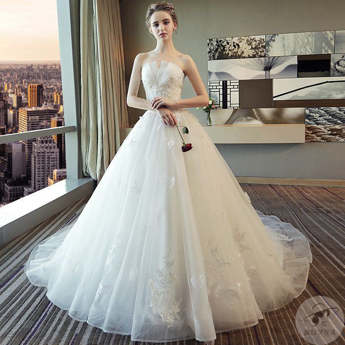ウエディングドレス オフショルダー 天使 上品 Aライン ドレス結婚式 花嫁ドレス 披露宴 お嬢様 パーティードレス パーティードレス ワンピース wedding dress 演奏会 司会者 発表会 3Pfl419