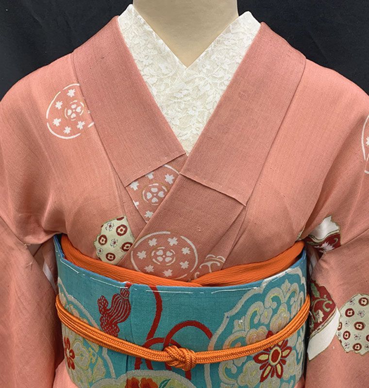 アンティーク　夏着物　単衣　花唐草文様　小千谷縮　大正ロマン アンティーク 夏着物 単衣 花唐草文様 小千谷縮 大正ロマン
