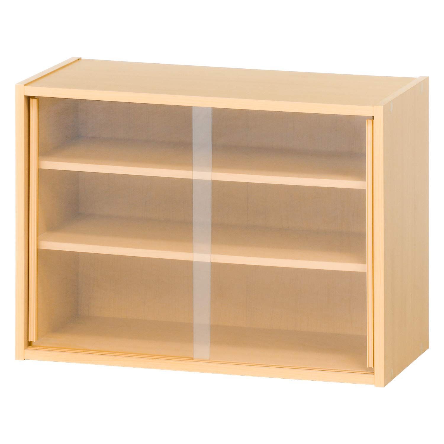 【特価商品】組立品 可動棚 ガラス扉 ナチュラル 81909 幅60×奥行29×高さ44cm キッチン収納 食器棚 不二貿易