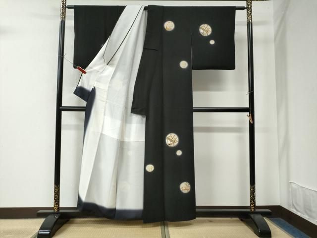 平和屋着物○訪問着 風景枝花文 蛍暈し 黒地 正絹 逸品 CAAW7798yc