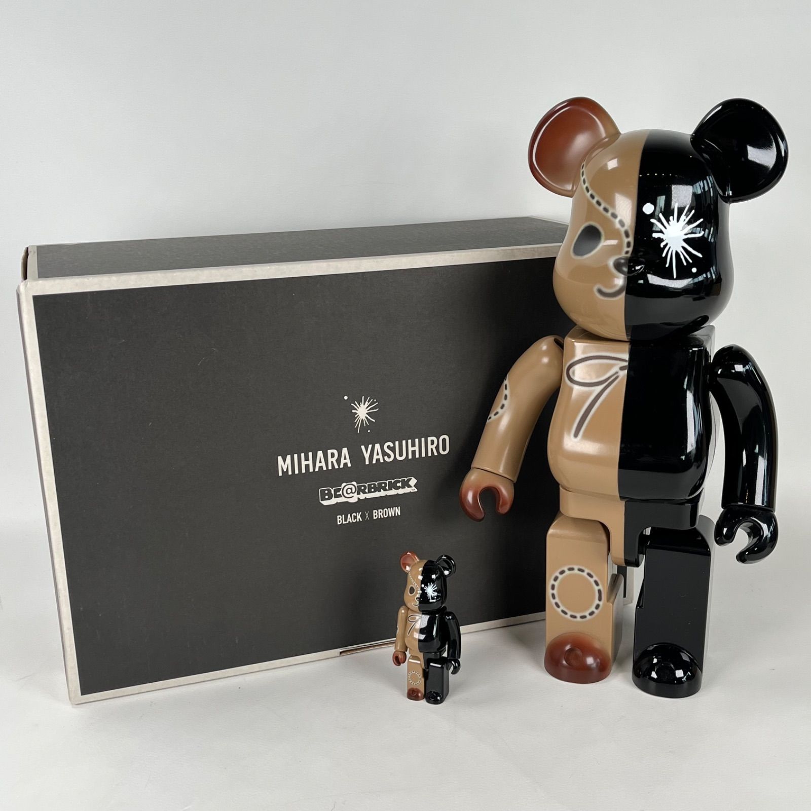 BE@RBRICK MIHARA YASUHIRO BLACK BROWN 400% 100% ベアブリック ミハラヤスヒロ 箱付き MEDICOM  TOY メディコムトイ