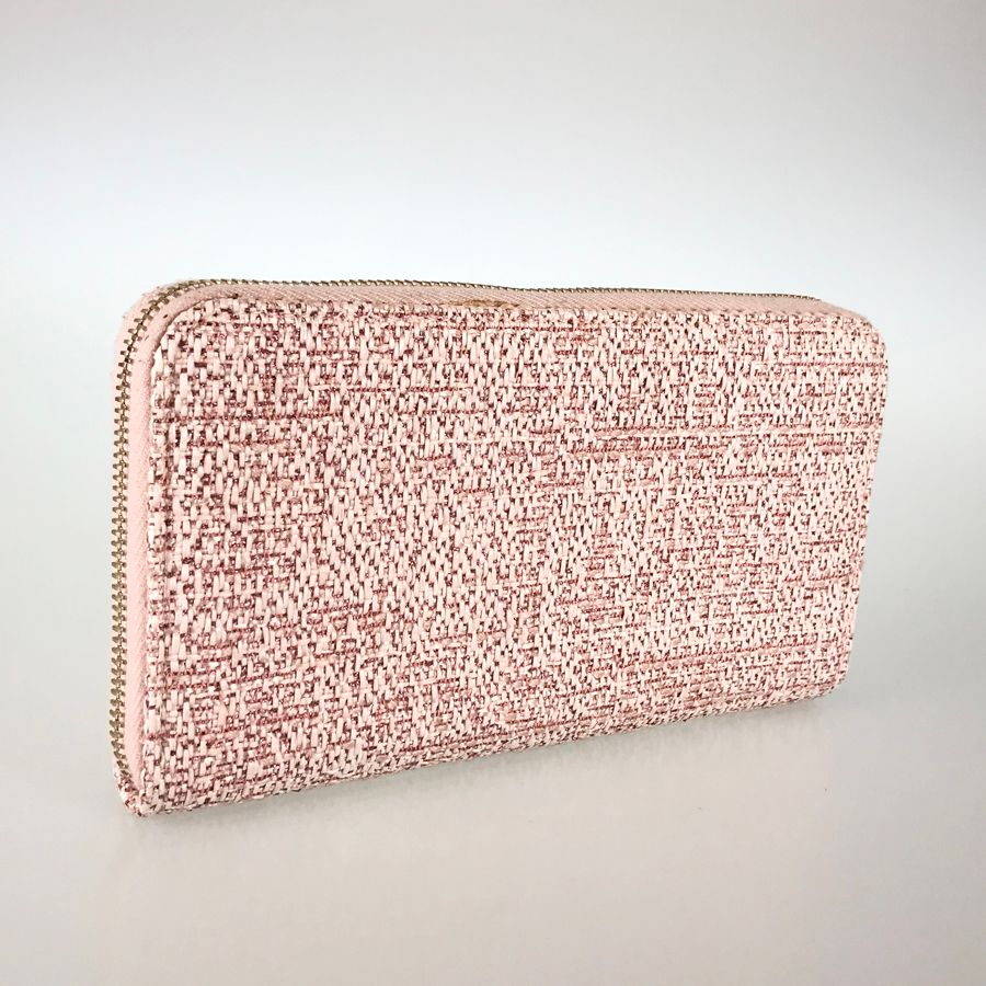 シャネル CHANEL ドーヴィル ピンク ツイード 長財布 ラウンド