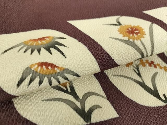 平和屋着物○九寸開き名古屋帯 型染 草花文 鬼しぼ縮緬 正絹 逸品