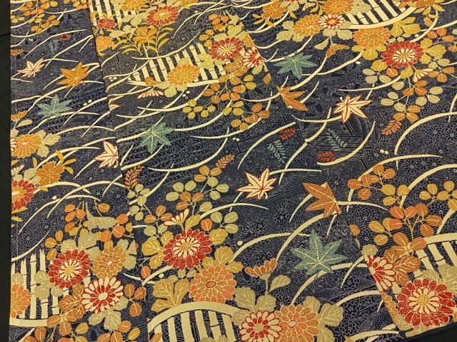 平和屋着物●上質な小紋　市松花鳥文　正絹　逸品　CAAX4416ut 平和屋着物○上質な小紋 市松花鳥文 正絹 逸品 CAAX4416ut