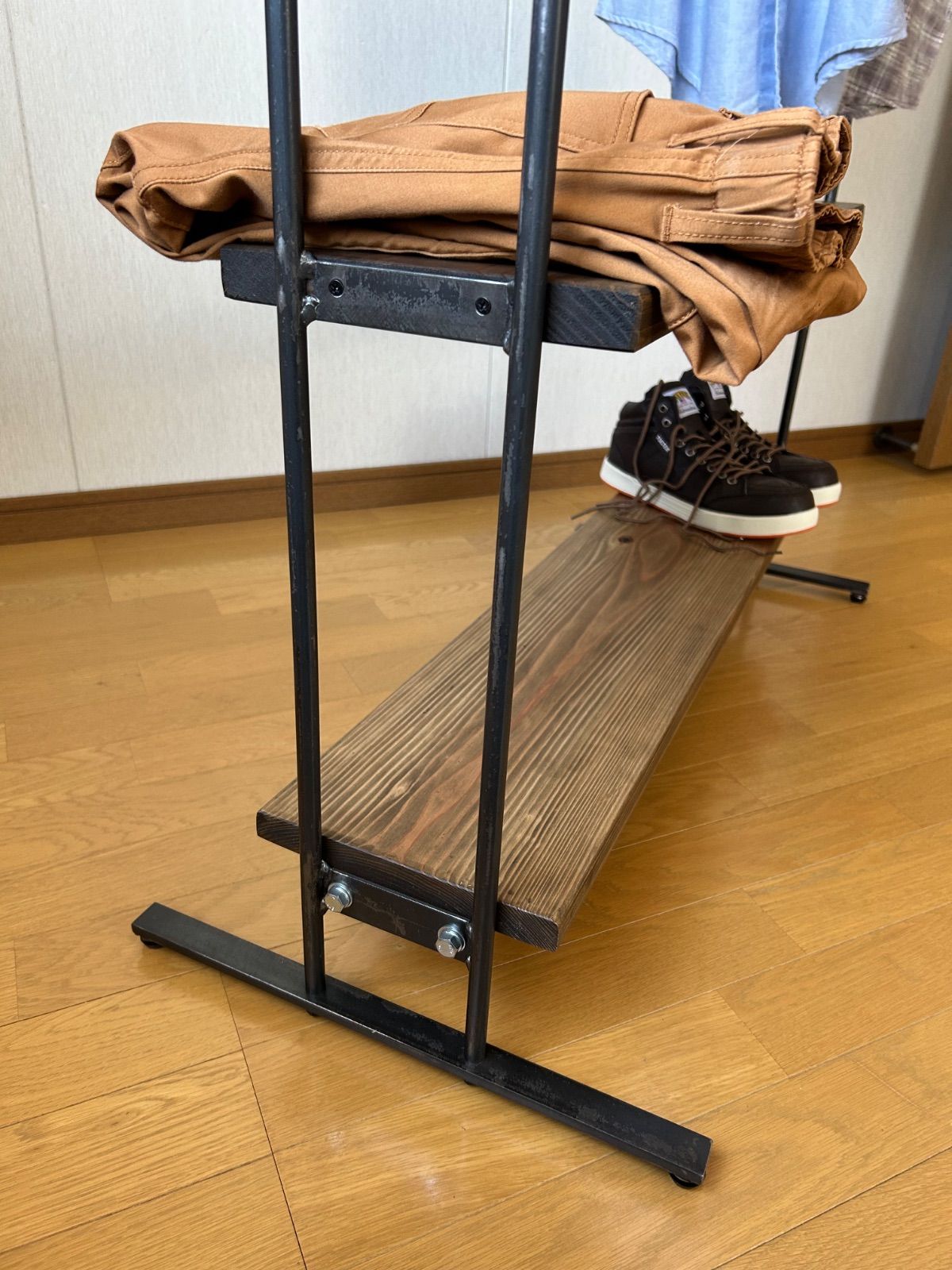 ハンガーラック　コンパクト　アンティーク　ハンドメイド　古材　アイアン家具 ハンガーラック コンパクト アンティーク ハンドメイド 古材