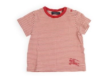 バーバリー BURBERRY Tシャツ・カットソー 80 男の子 赤・ベージュボーダー 子供服 ベビー服 キッズ（1004383）