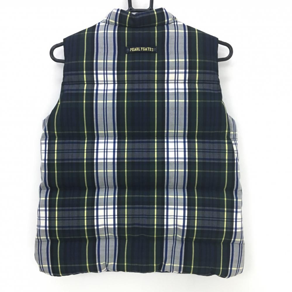 パーリーゲイツ ダウンベスト グリーン×ネイビー×イエロー チェック レディース 1 M ゴルフウェア PEARLY GATES