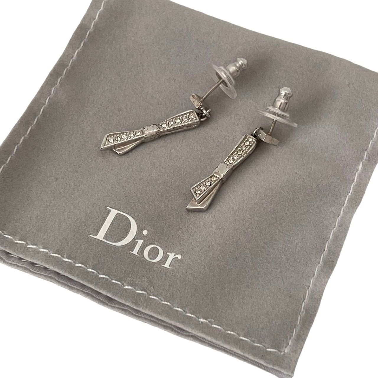 Christian Dior ディオール ピアス シルバー リボン モチーフ