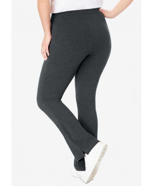 ウーマン ウィズイン レディース レギンス ボトムス Plus Size Within Stretch-Cotton Knit Pull-On Bootcut Leggings Heather charcoal