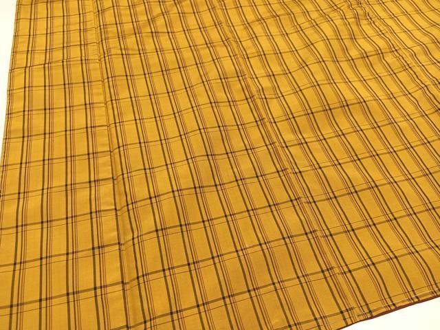 平和屋着物○本場黄八丈 平織 紬 格子 正絹 逸品 未使用