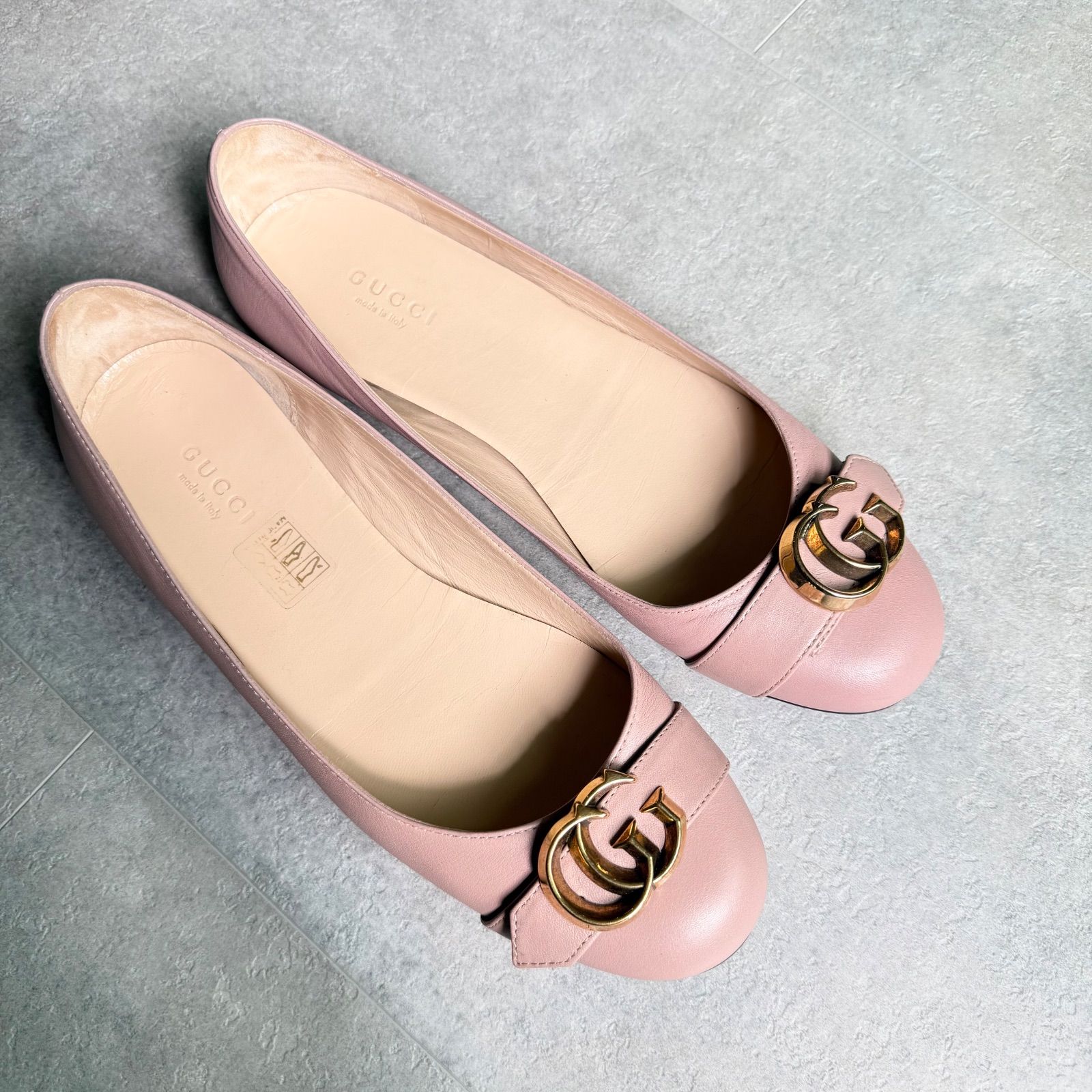 美品 GUCCI フラットシューズ バレエシューズ レザー ピンク GG