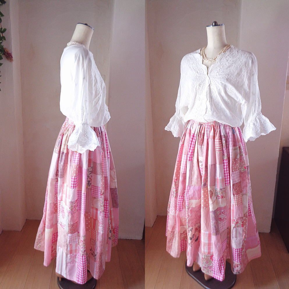 創業20周年記念セール♥絵画なパッチワーク♥pink♥ロングマキシ