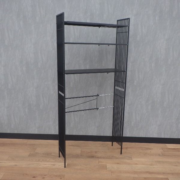 ブラック ランドリーラック 洗濯機 収納 格子ランドリー 棚3段