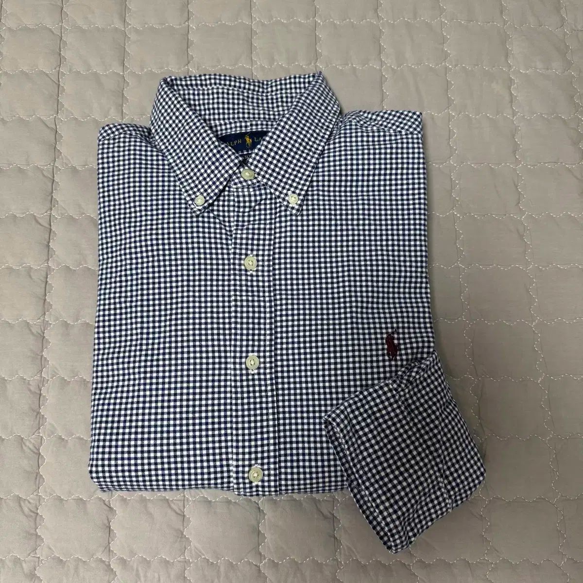 ポロ ラルフローレン ブルー ギンガム CHECK Oxford シャツ スリムフィット L