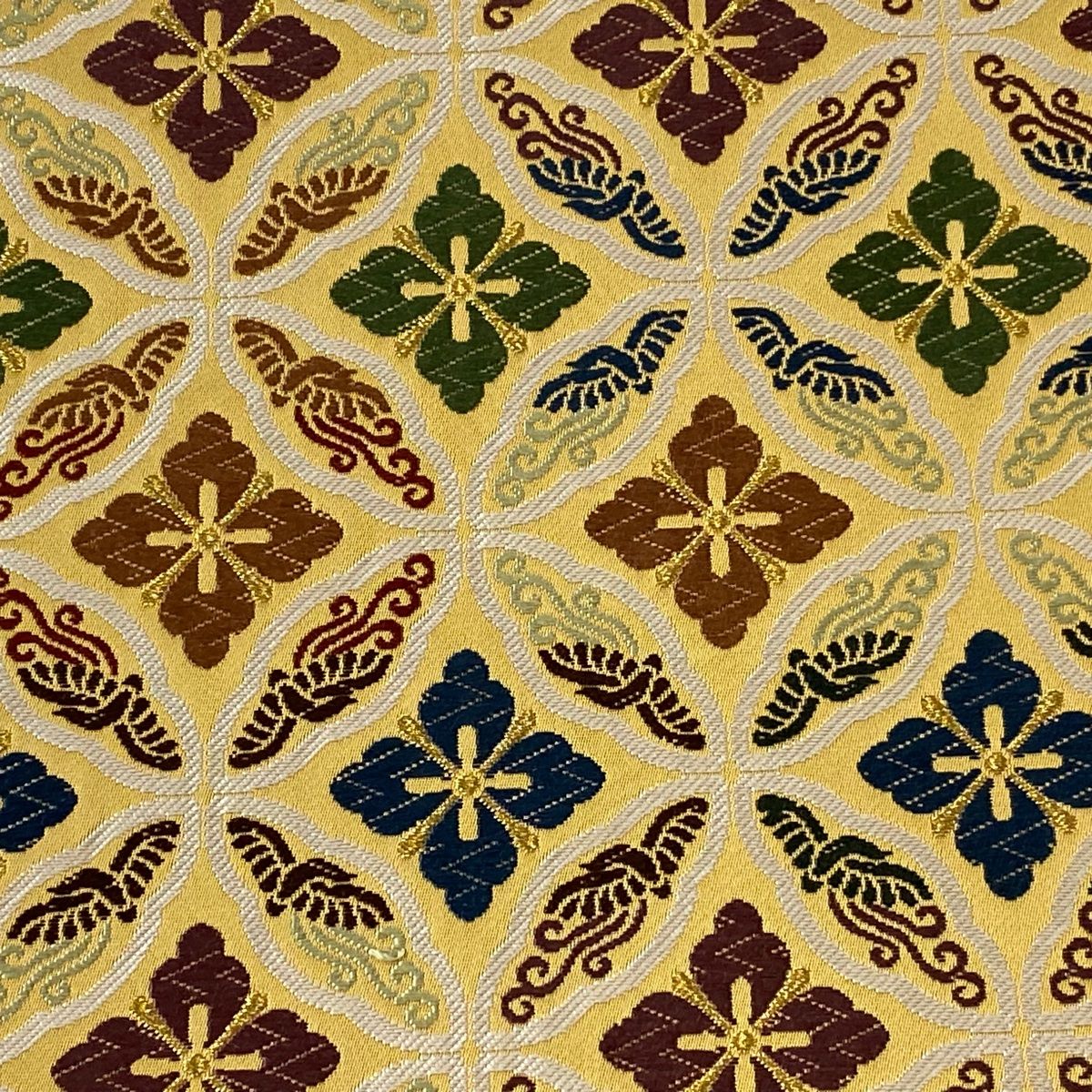 袋帯 美品 名品 七宝 花 刺繍 金糸 ベージュ 六通 正絹 【中古