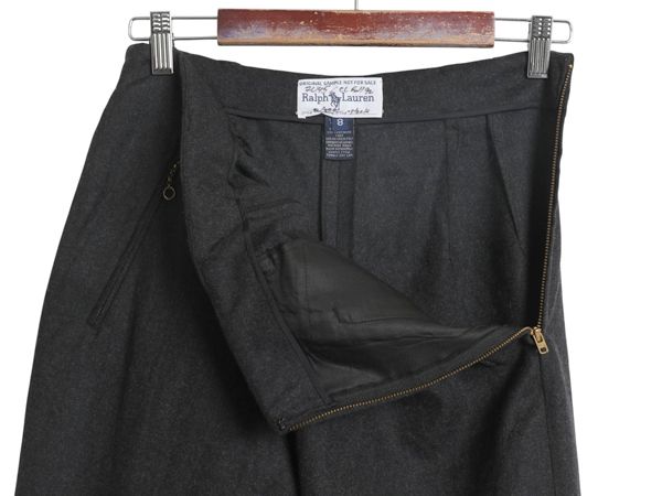 なクーポン配布中! 90s ラルフローレン コットン スラックス パンツ レディース S オールド ポロ スリム テーパード タック入り 無地 きれいめ 細身 灰