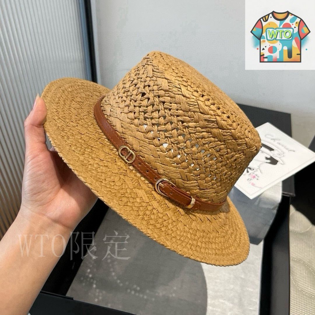 今日WTO】Dior 新 ラフィア フラットトップハット 57cm-XM92