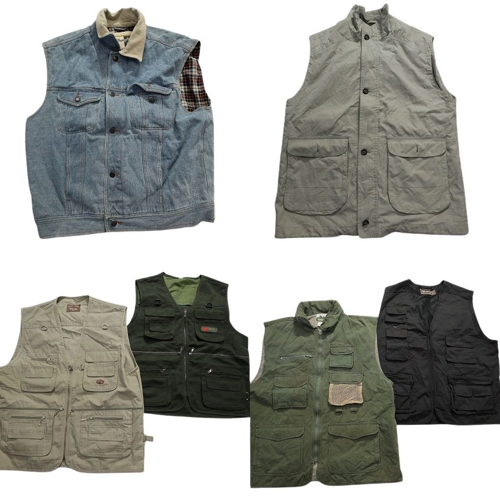 古着卸 まとめ売り ライトベスト ジャケット 6枚セット (メンズ XL /2XL ) ラングラー ハンティング デニム 中古 古着 MY5968