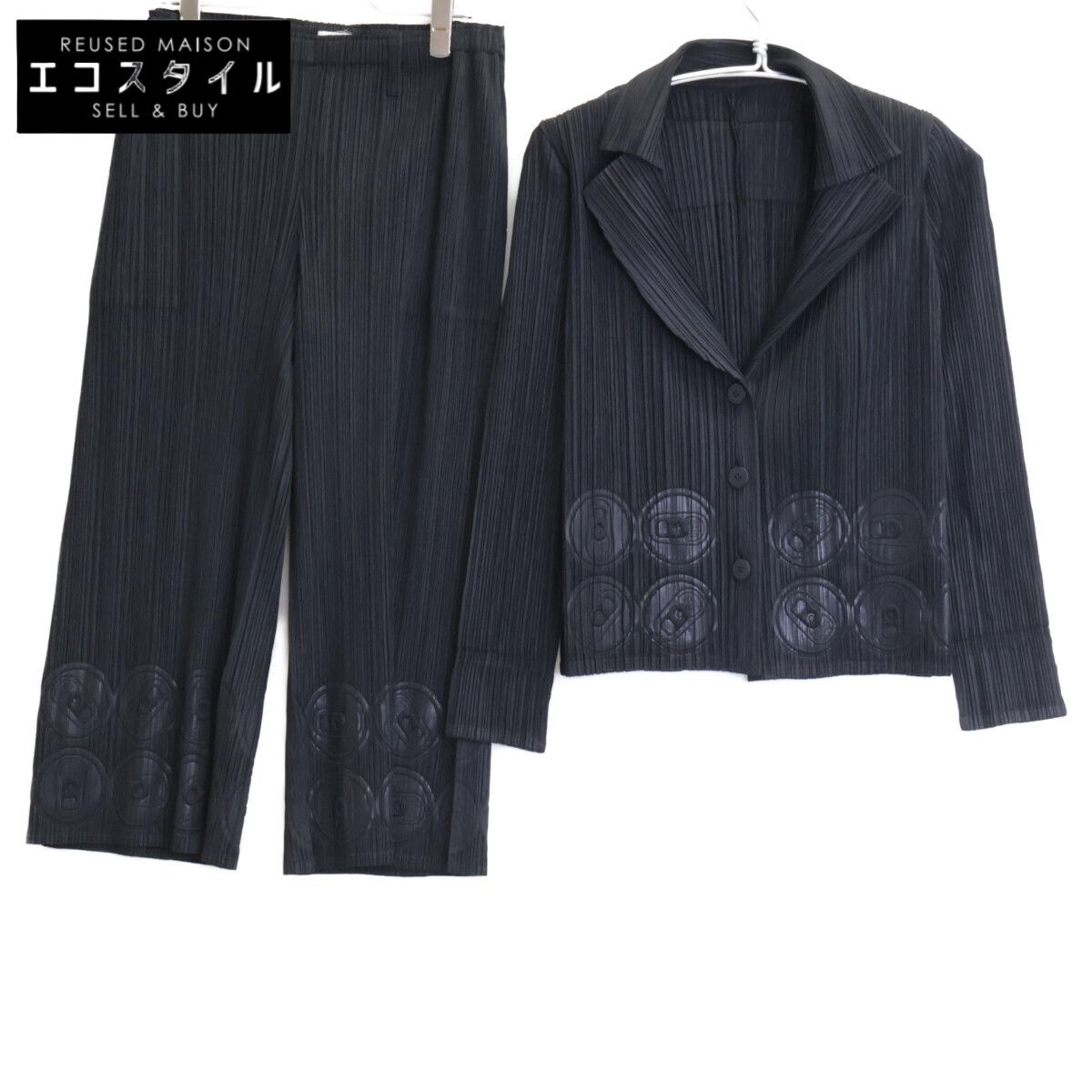 PLEATS PLEASE プリーツプリーズ PP83-JD722 ﾌﾞﾗｯｸ ﾌﾟﾙﾀﾌﾞ 型押し ｽｶｰﾄｾｯﾄｱｯﾌﾟ 3