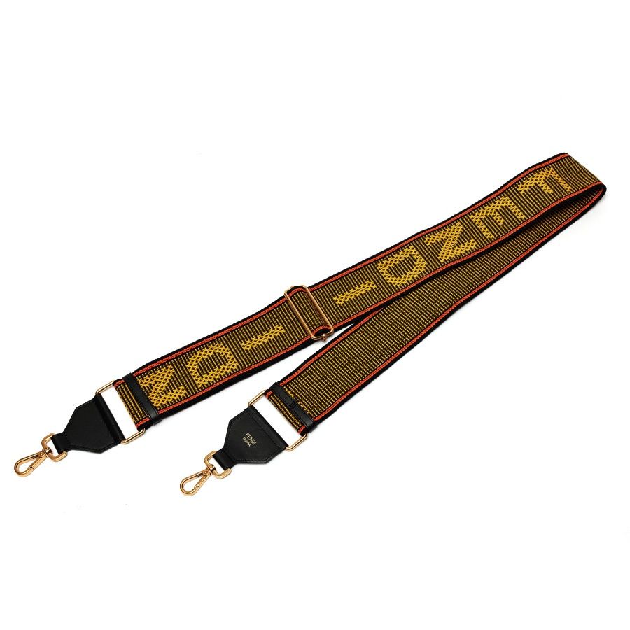 フェンディ FENDI ストラップ ユー ショルダーストラップ 8AV134 キャンバス レザー ブラック イエロー系 商品番号 S-159172