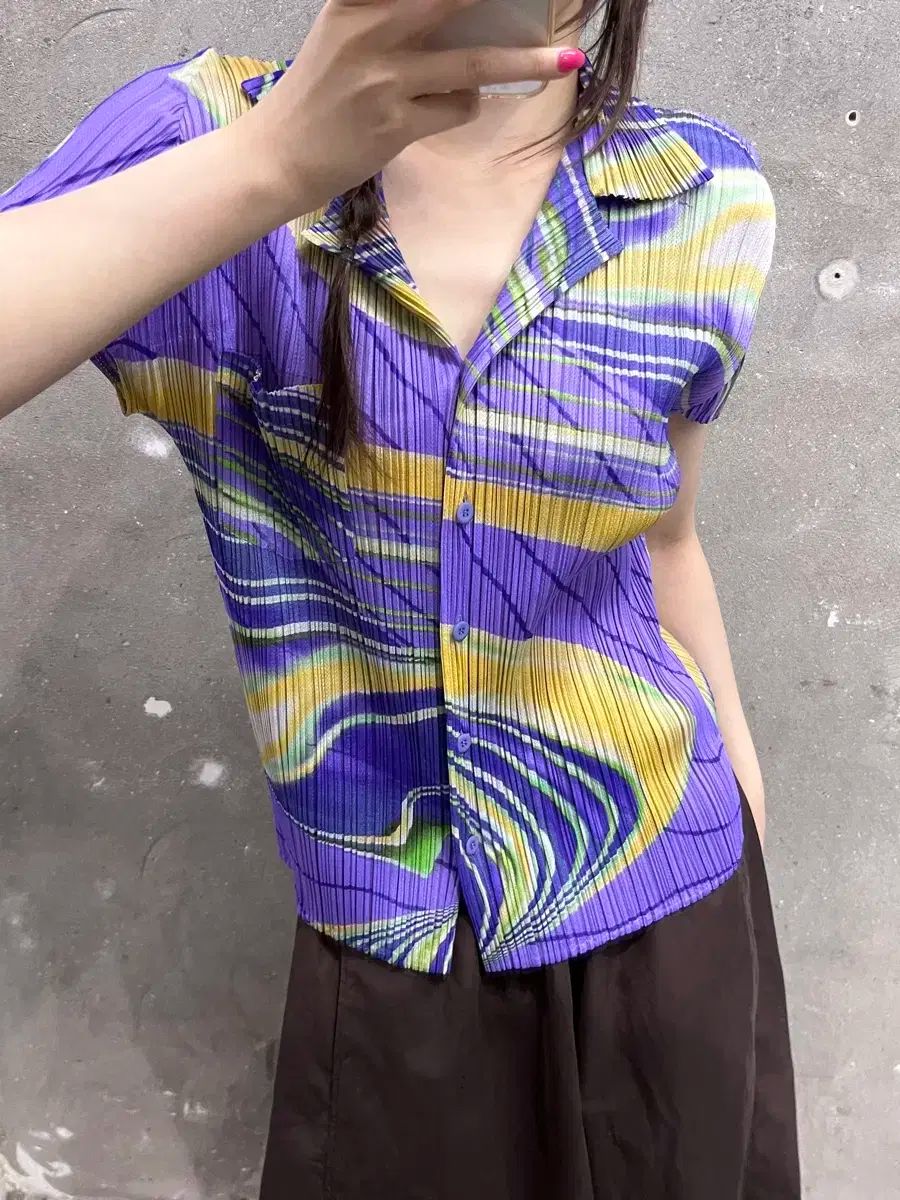 Issey Miyake ISSEY MIYAKE イッセイミヤケ プリーツ プリーズ パターン オープン 半袖 ブルー