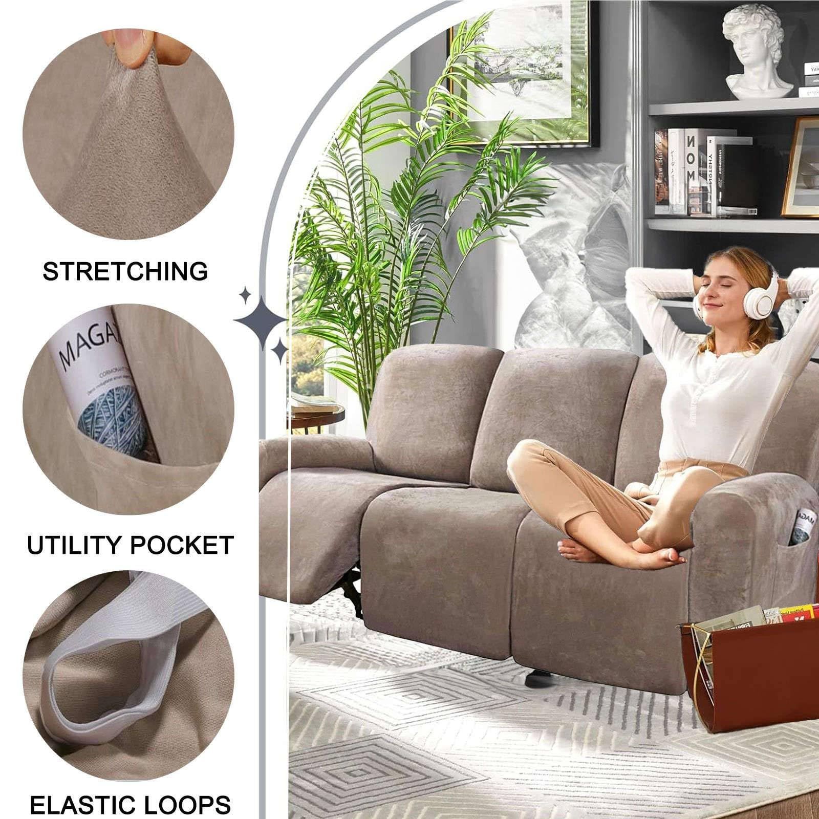 サイドポケッ 付 電動 リクライニングチェア 8-分割タイプ ソファーカバー 3人掛け 滑り止め リクライニングソファーカバー ソファーカバー に適用する ベルベット 子 ストレッチ ペット-トープ-3人掛け NEXPOTALLINN_EU