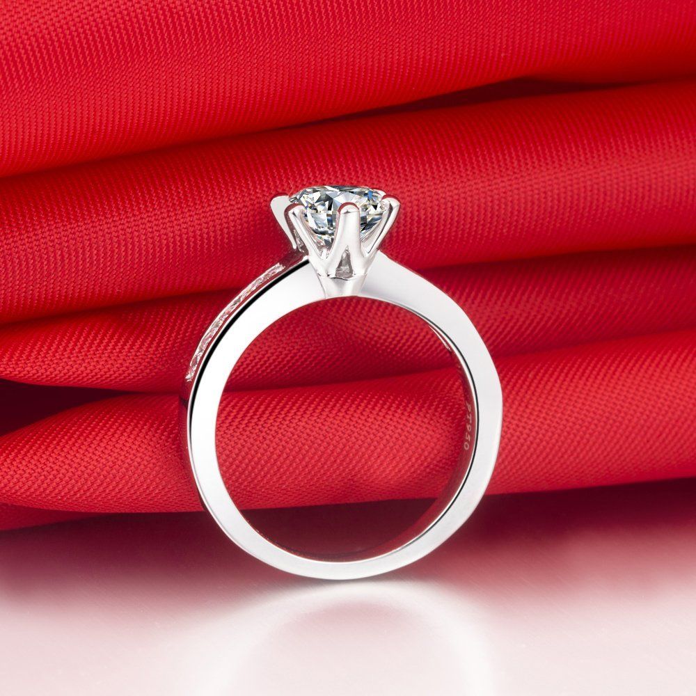MAN 本物のスターリングシルバー1CT輝くダイヤモンドの女性結婚指輪ホワイトゴールドカバー永遠に続く