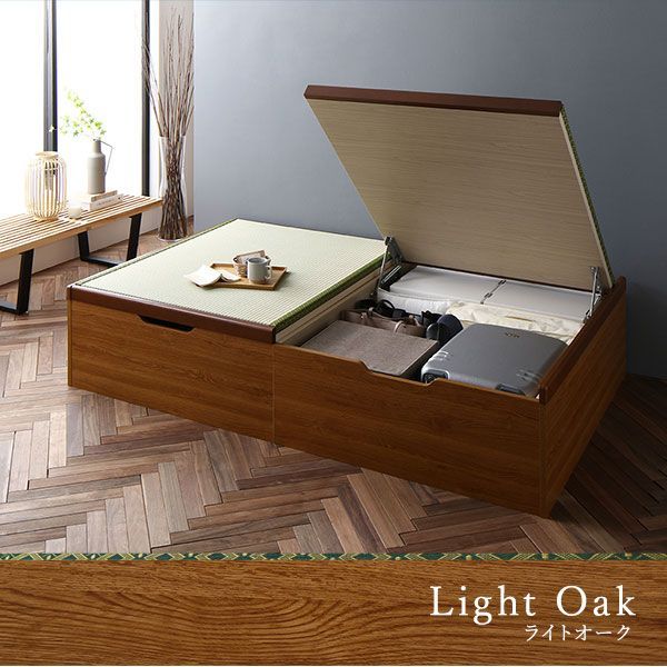 お客様組立 国産ベッド　跳ね上げ　収納ベッド ヘッドレス 薄型スタンダードポケットコイルマットレス付き 縦開き セミダブル 深さグランド ベッド ベット 収納付きベッド 収納 収納付 跳ね上げベッド