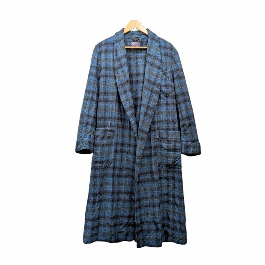 60s OLD PENDLETON オールド ペンドルトン ガウンコート チェック ブルー グリーン系 古着 ヴィンテージ サイズ M