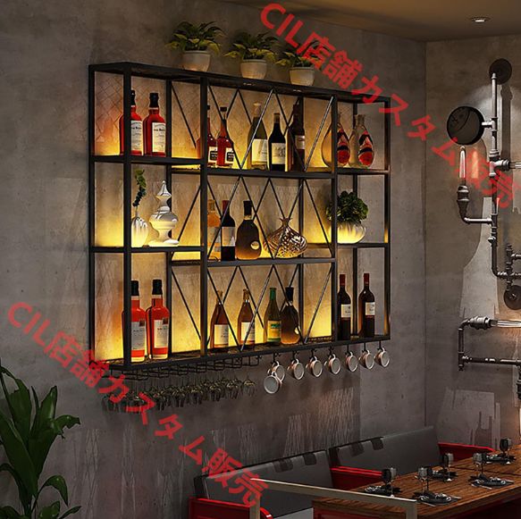 ウォールシェルフ、北欧錬鉄製無垢材ワインラック壁掛けワイン