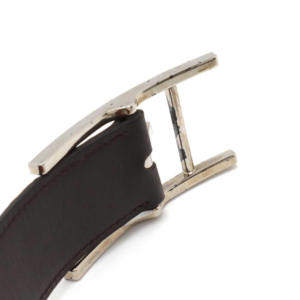 美品☆ HERMES ベルト ヴィンテージ バックル Hロゴ レザー ボルドー