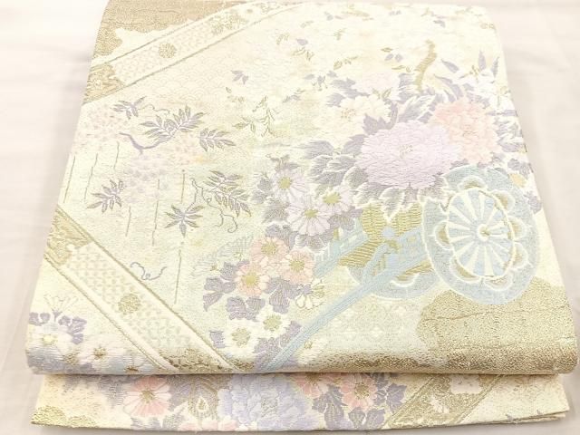 平和屋着物◎六通柄袋帯 唐織 花車文 金糸 正絹 逸品 BAAT7395mz