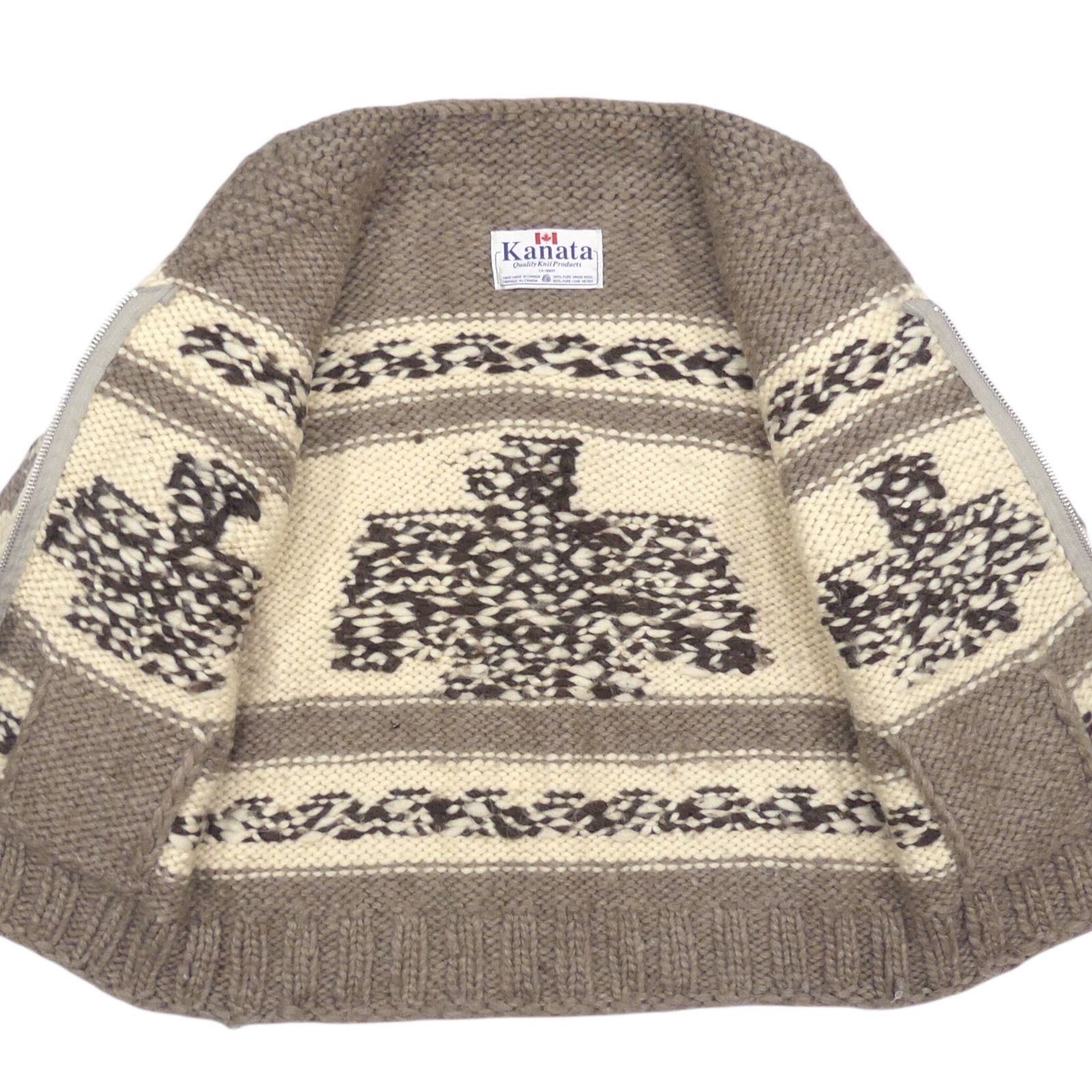 カウチン セーター kanata ハンドニット XXL カナダ製 カナタ 茶 鳥