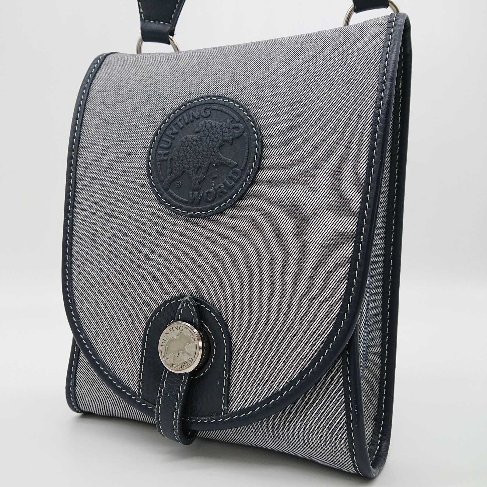 Hunting World ハンティングワールド サコッシュ ショルダーバッグ キャンバス レザー ブルー