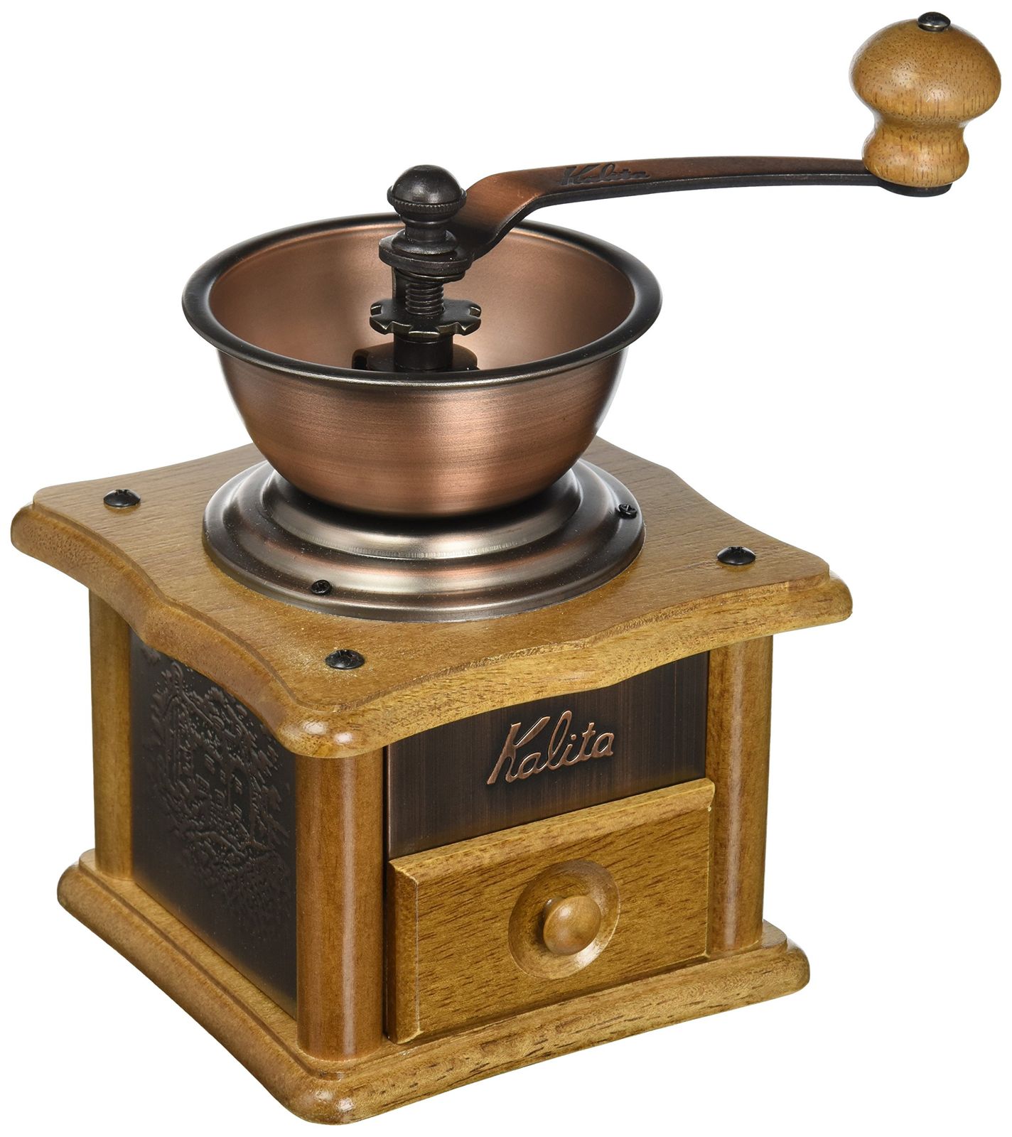 カリタ Kalita コーヒーミル 木製 丈夫な鋳鉄製カッター 銅板ミル AC-1 粗さ調整 手挽きコーヒーミル 42067 ミル グラインダー ハンドミル 手動 コーヒー初心者 初心者 小型 持ち運び 登山 カフェ インテリア 単品 銅板ミル