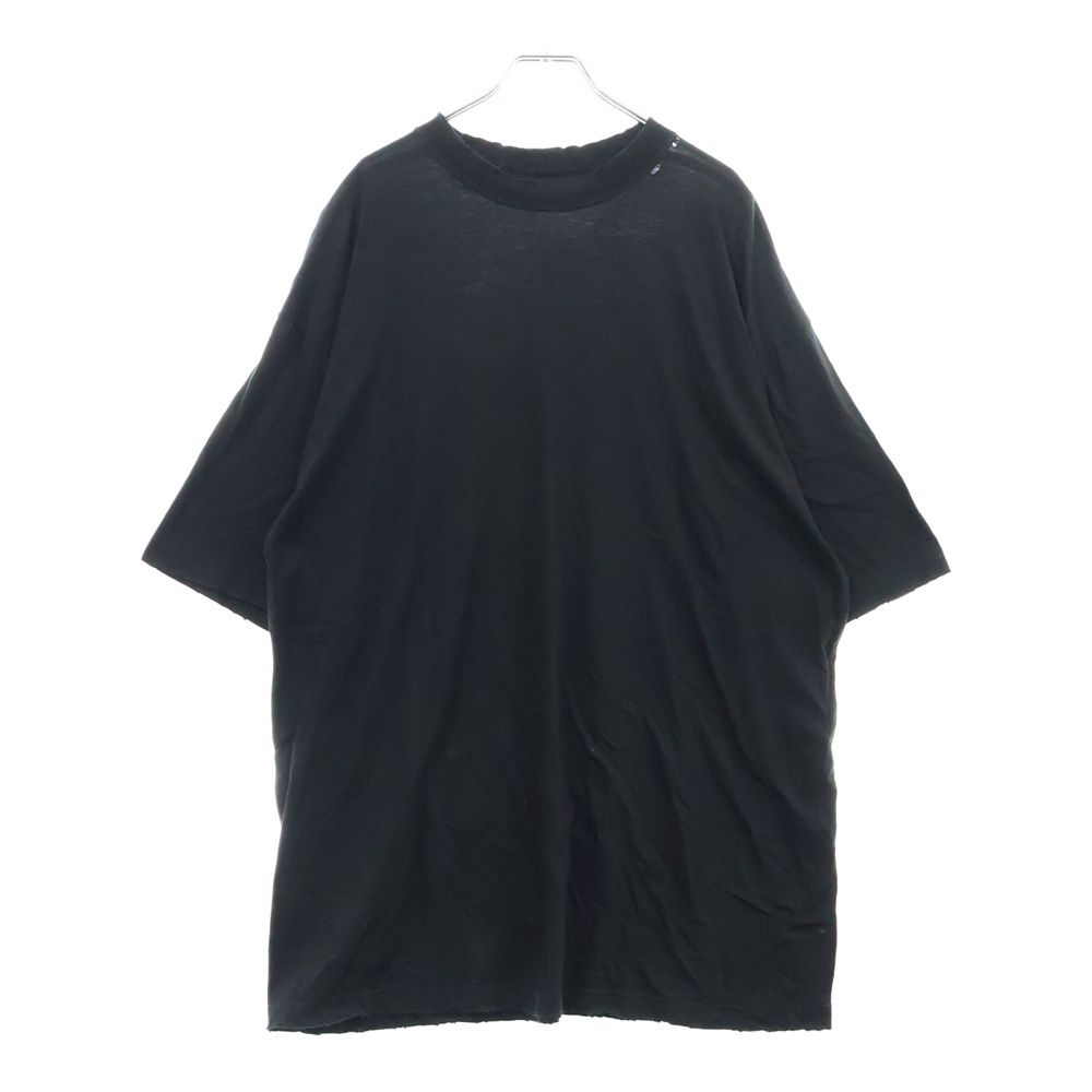 BALENCIAGA バレンシアガ 22SS Distressed T-shirt バックネックロゴ刺繍 ダメージ加工半袖Tシャツ 739784 TOVF4 ブラック