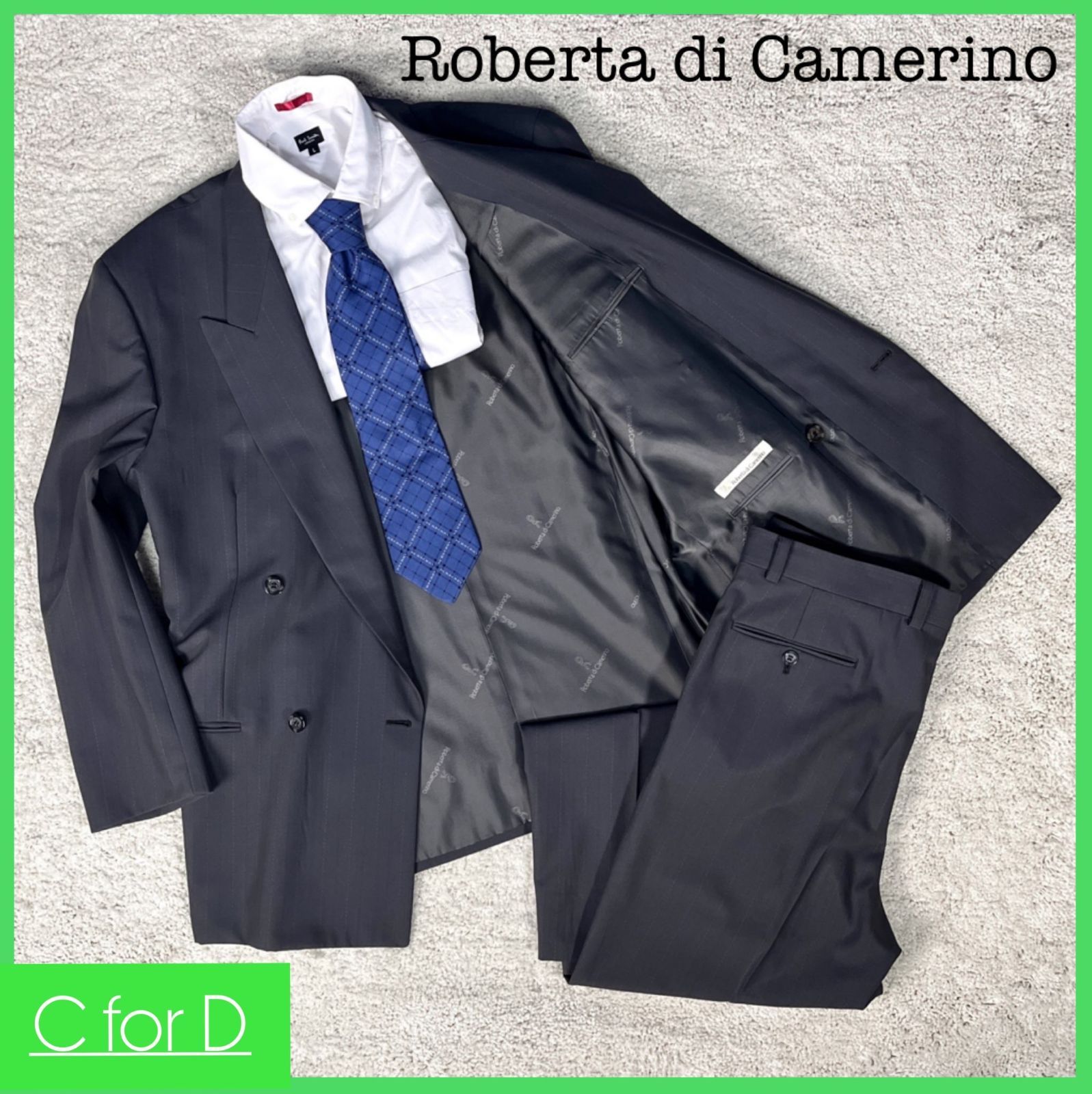 ☆Roberta di Camerino☆AB7 (XLサイズ相当) セットアップ スーツ ロベルタディカメリーノ ダブルスーツ ピーク メンズ  グレー 総裏 大きいサイズ ストライプ柄 - メルカリ