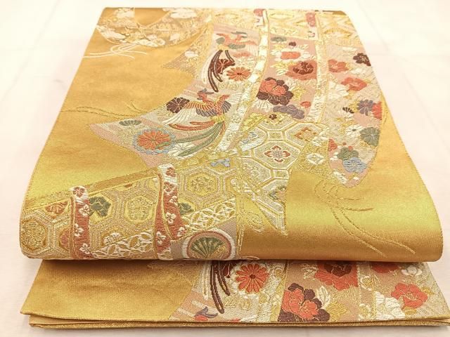 平和屋着物◎六通柄袋帯 葡萄蔦の葉文 金糸 正絹 逸品