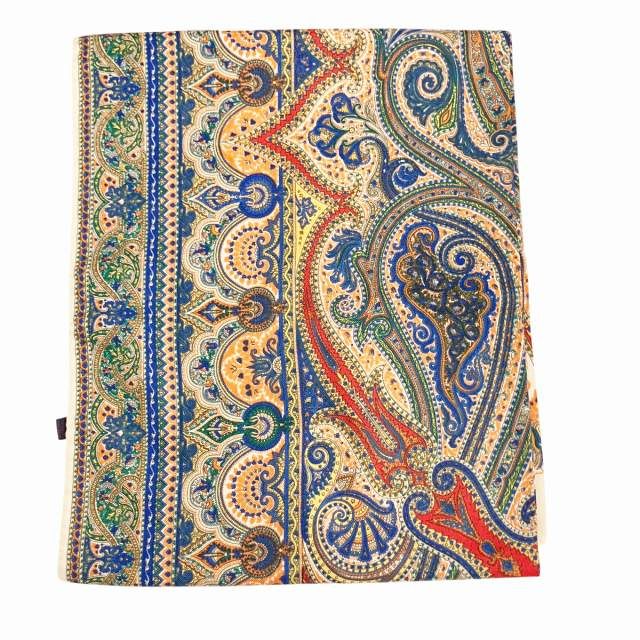 エトロ ETRO スカーフ ストール シルク混 ペイズリー柄 総柄 茶