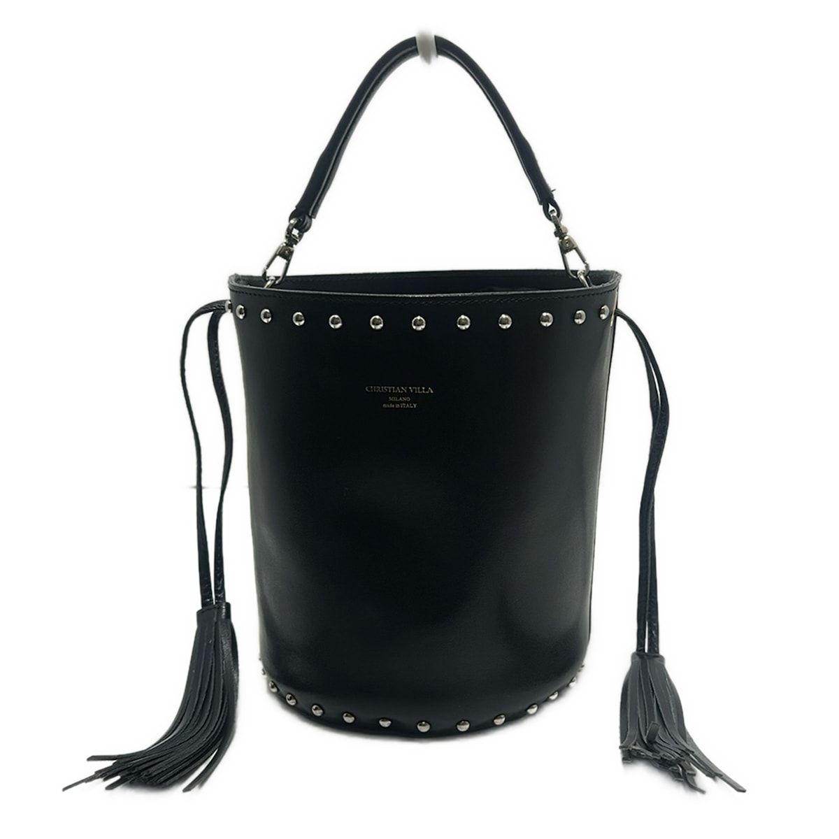 美品　クリスチャンヴィラ バケツ型ショルダーバッグ フリンジ　スタッズ　巾着 美品 クリスチャンヴィラ バケツ型ショルダーバッグ フリンジ スタッズ