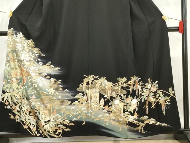 B15まる☆USED美品☆ 結婚式 金銀彩 豪華 黒留袖6点セット レンタル黒留袖詳細・商品番号T548-1 鳳凰花づくし 50-60代｜黒