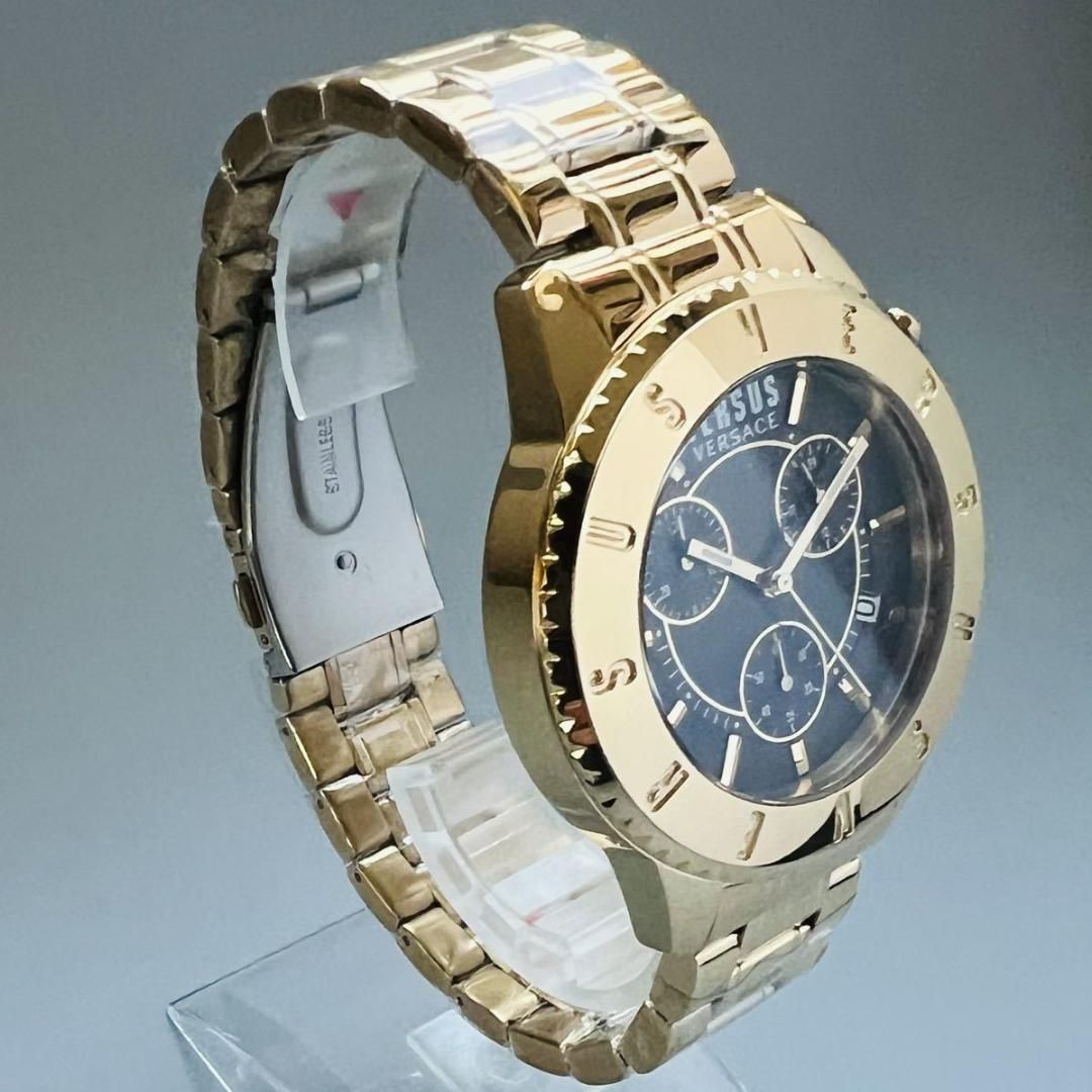 ヴェルサス ヴェルサーチ 腕時計 新品 メンズ ゴールド クォーツ 電池式 金 ベルサーチ ケース直径45mm クロノグラフ ブラック ケース付属