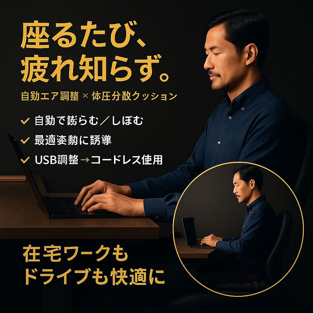 送料無料 SACLE スマートエアクッション USB 電源式 腰 座布団 オフィスチェア ドライブ ポータブル 飛行機 軽量 レジャー SAC-AC-B1