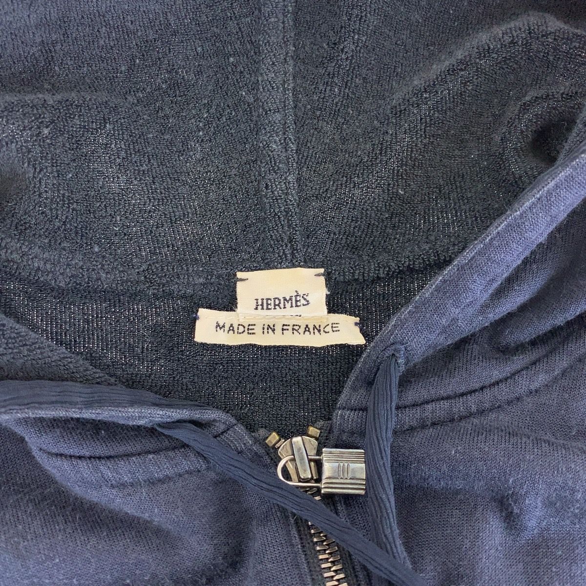 HERMES エルメス サイズ38 ネイビー シルバー金具 コットン/シルク ジップアップ パーカー 男女兼用 レディース 503441 HERMES エルメス サイズ38 ネイビー シルバー金具 コットン