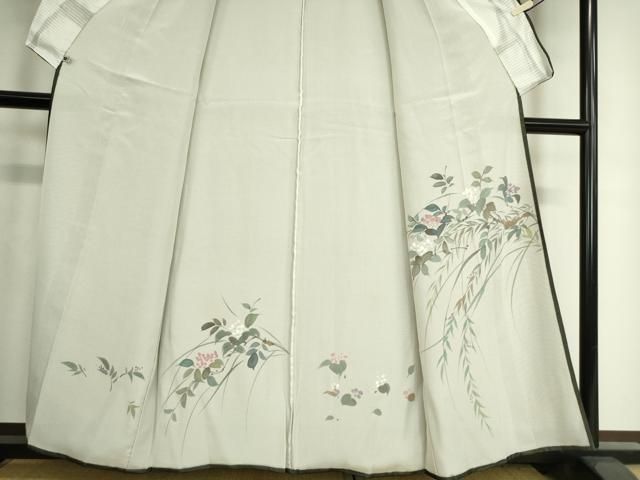 平和屋着物▽訪問着　無双　紗袷　紗×絽　草花文　手描き　黒地　正絹　逸品　DAAT9007az 平和屋着物▽訪問着 無双 紗袷 紗×絽 草花文 手描き 黒地 正絹 逸品