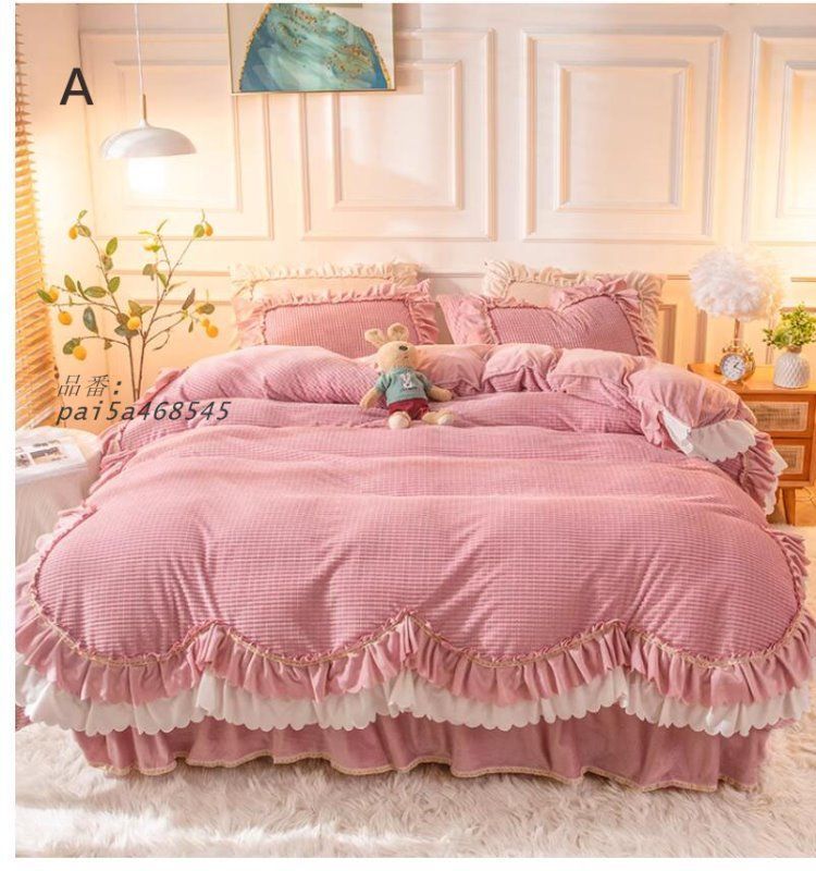 全4色 布団カバーセット フリル 韓国風 冬 寝具カバーセット 暖か 和式 シングル 3点セット フランネル ダブル 4点セット ベッドスカートベッド用品 洋式 pai5a468545