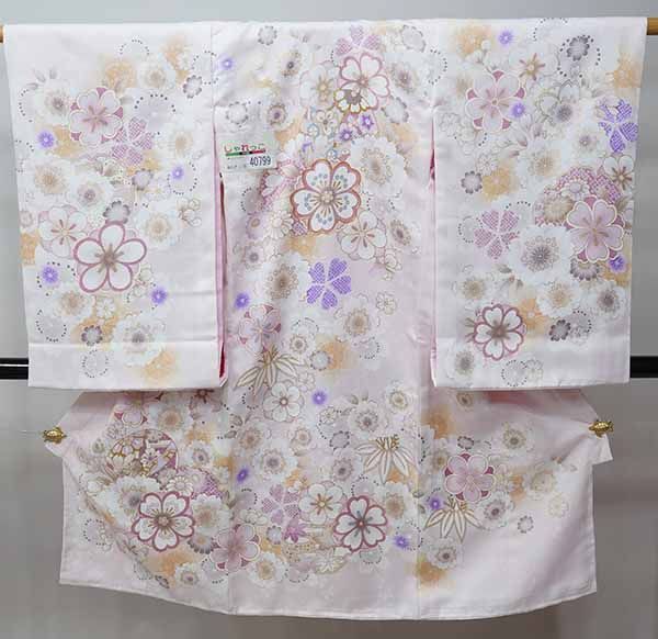 お宮参り 産着 女児 合繊 豪華絢爛 のしめ 金駒縫 綸子地 淡いピンク色 一つ身 祝着 女の子 初着 掛け着 NO40799