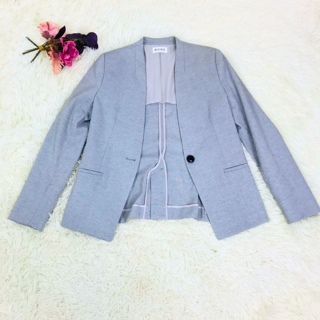 美品】PLST プラステ ノーカラージャケット ライトグレー M 美品】PLST プラステ ノーカラージャケット ライトグレー M